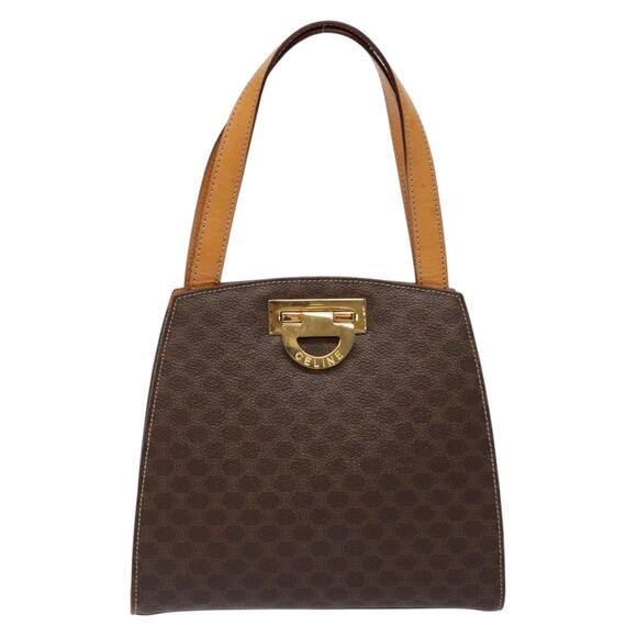 CELINE Macadam Canvas Hand Bag Pvc Leather Brown Gold - Picture 2 of 12